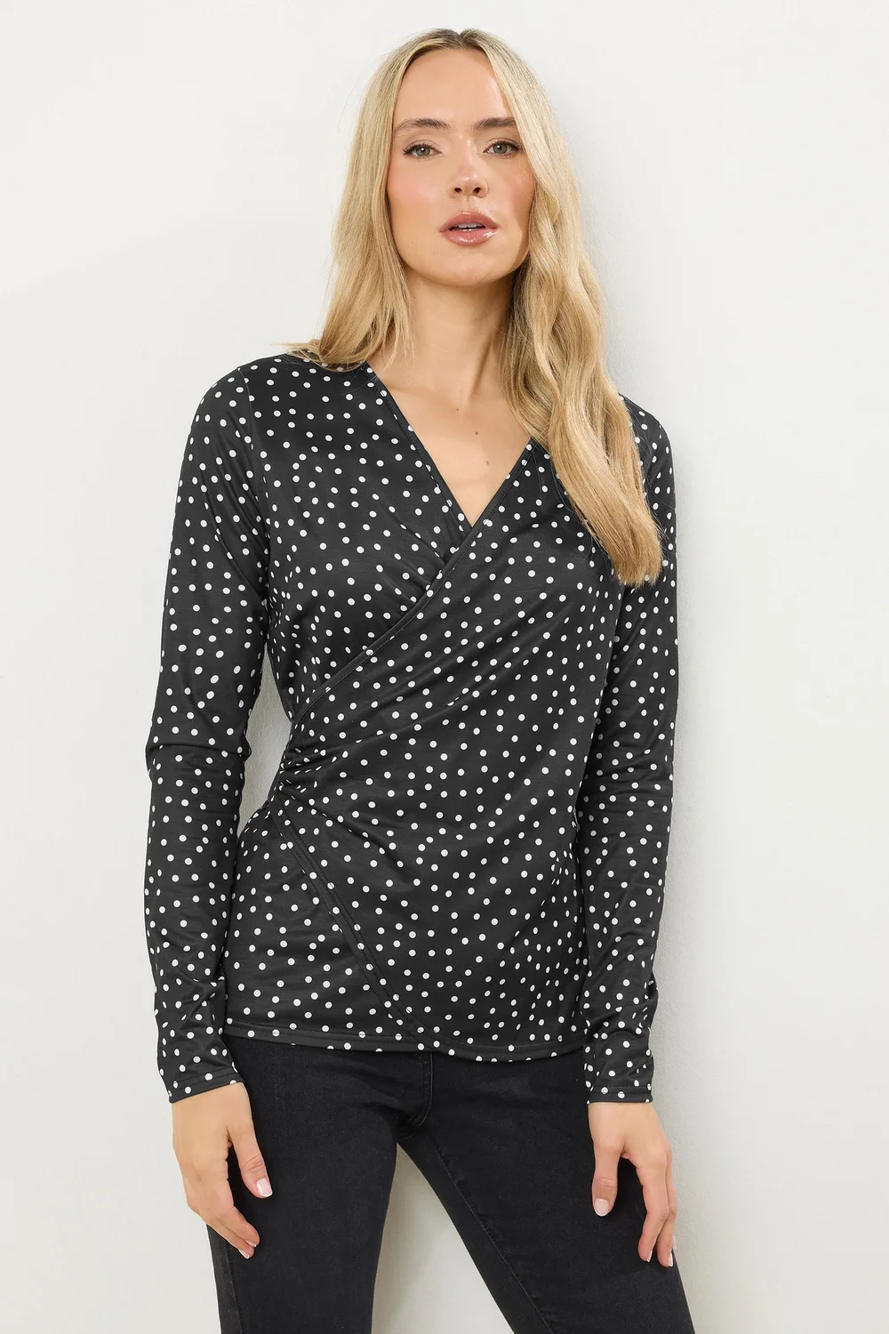 Long Tall Sally Black Spot Wrap Top - Size 20 Clothing Image 1