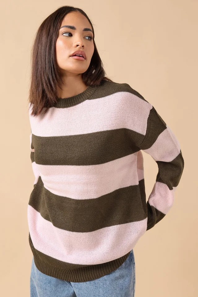PixieGirl Petite Pink & Brown Stripe Knit Jumper
