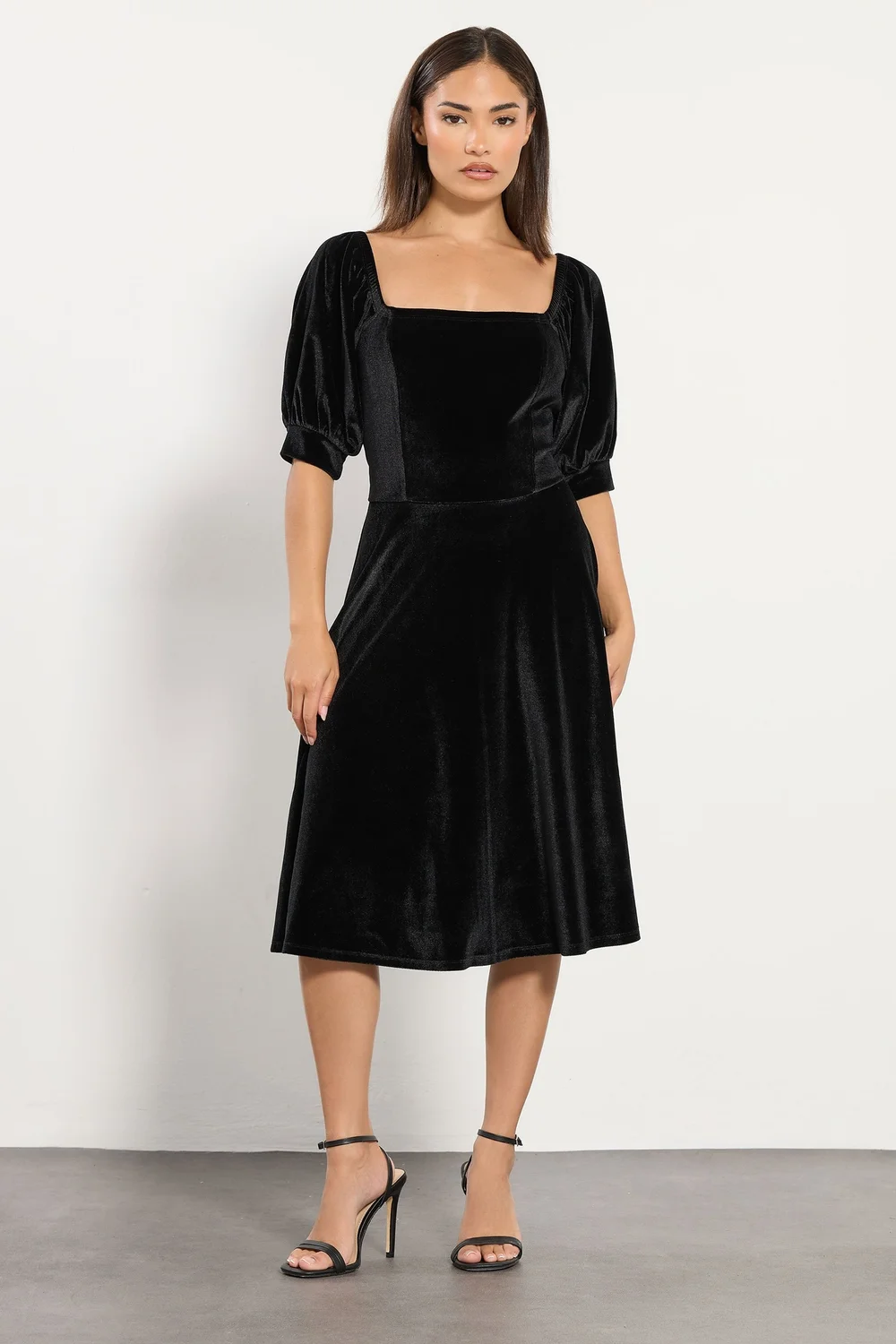 PixieGirl Petite Black Square Neck Velvet Dress - 8 Image 1