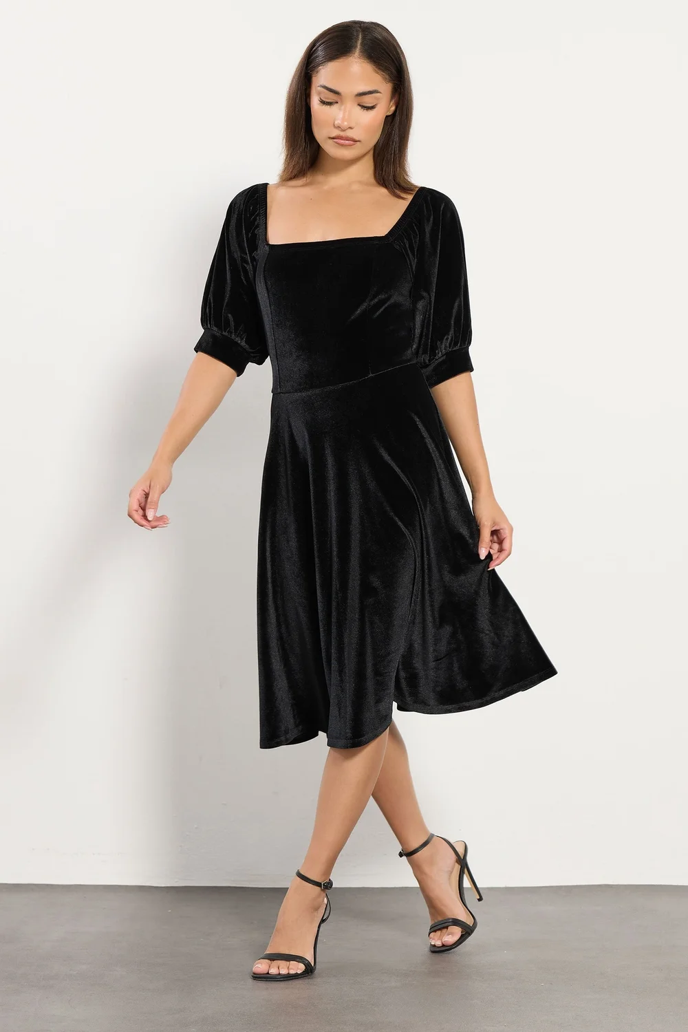 PixieGirl Petite Black Square Neck Velvet Dress - 8 Image 2