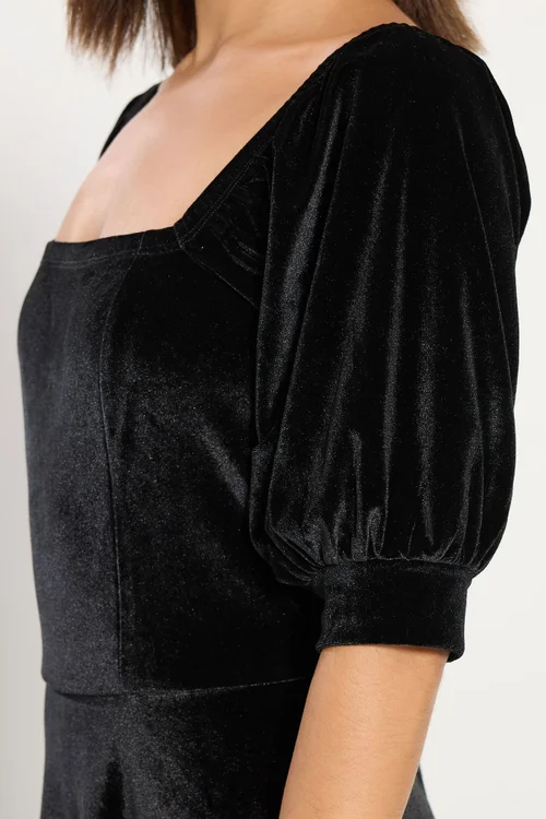 PixieGirl Petite Black Square Neck Velvet Dress - 8 Image 4