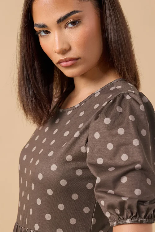 PixieGirl Petite Chocolate Brown Spot Tiered Dress - 12 Image 4