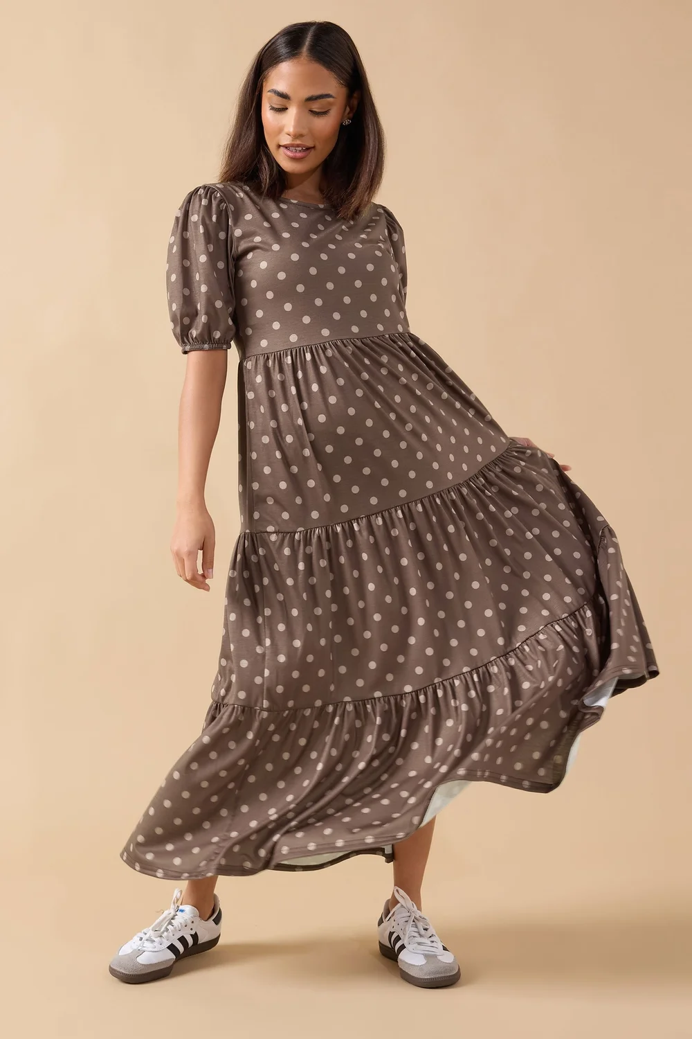 PixieGirl Petite Chocolate Brown Spot Tiered Dress - 12 Image 2