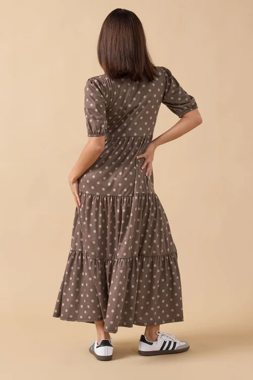 PixieGirl Petite Chocolate Brown Spot Tiered Dress - 12 Image 3