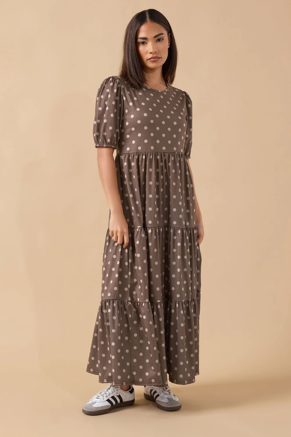 PixieGirl Petite Chocolate Brown Spot Tiered Dress - 12 Image 1