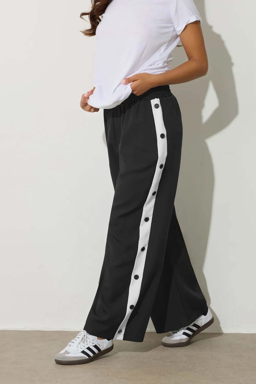 PixieGirl Petite Black Contrast Stripe Wide Leg Trousers - 12 Image 2