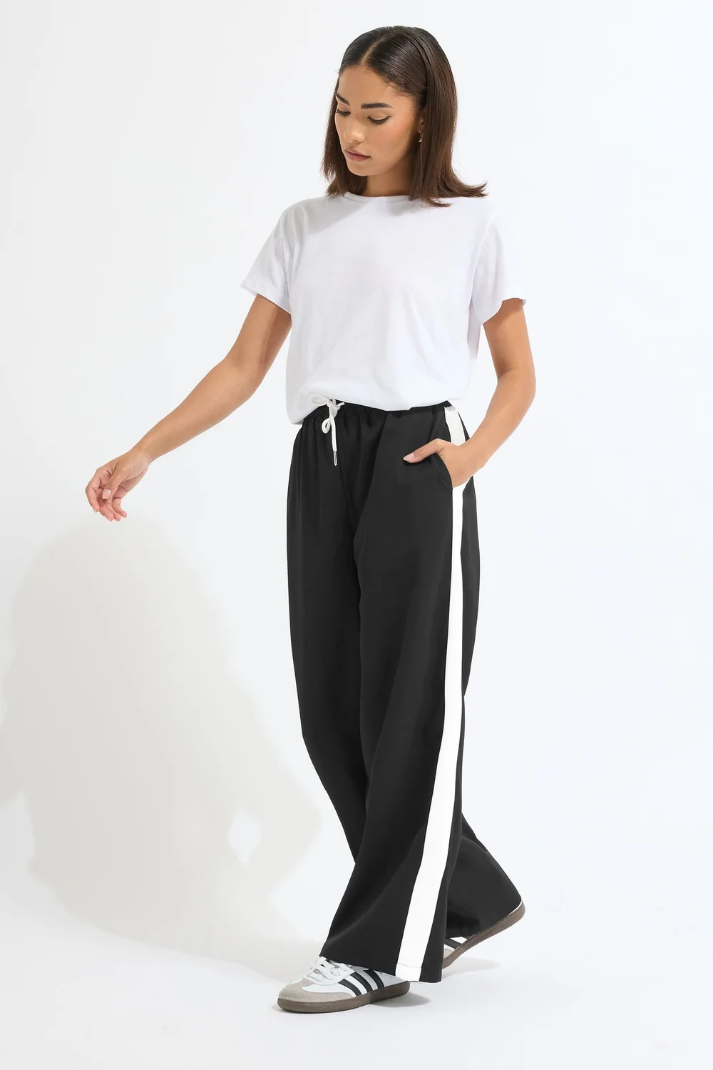 PixieGirl Petite Black Striped Wide Leg Trousers - 8 Image 1