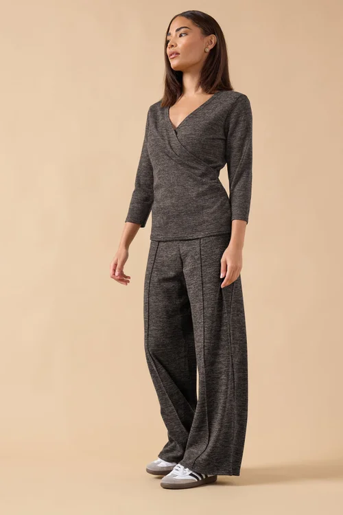 PixieGirl Petite Chocolate Brown Marl Wide Leg Trousers - 18 Image 1