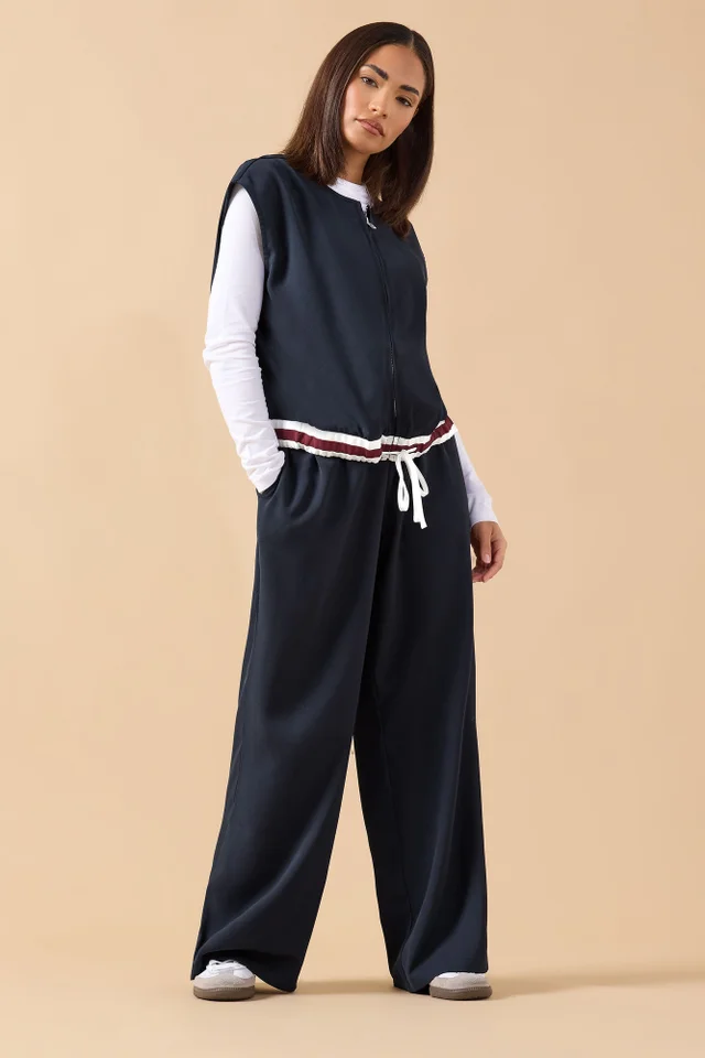 PixieGirl Petite Navy Blue Contrast Waist Trousers