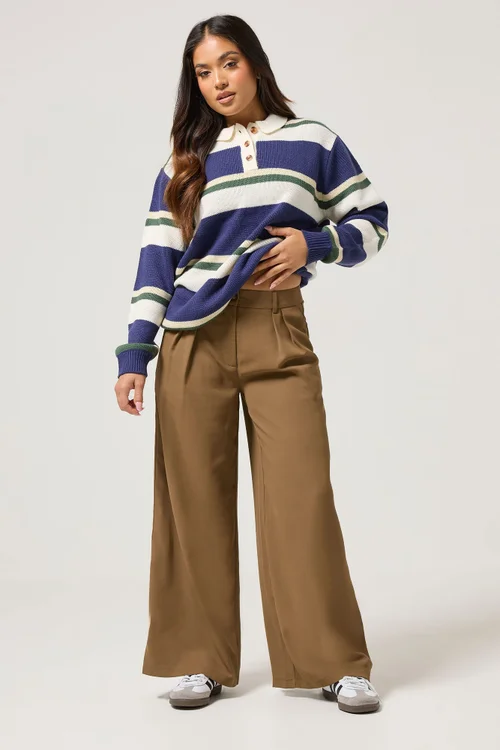 PixieGirl Petite Brown Pleated Formal Trousers - 14 Image 1