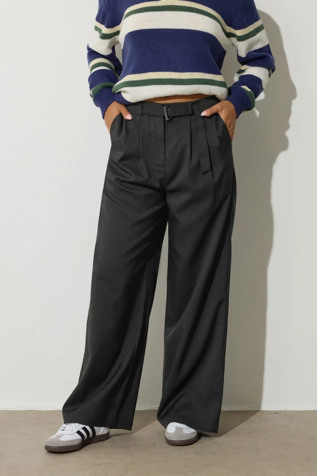 PixieGirl Petite Black Square Buckle Wide Leg Trousers