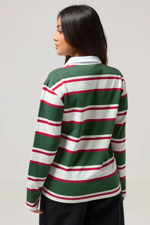 PixieGirl Petite Green & Red Striped Rugby T-Shirt - Size 10 Image 4