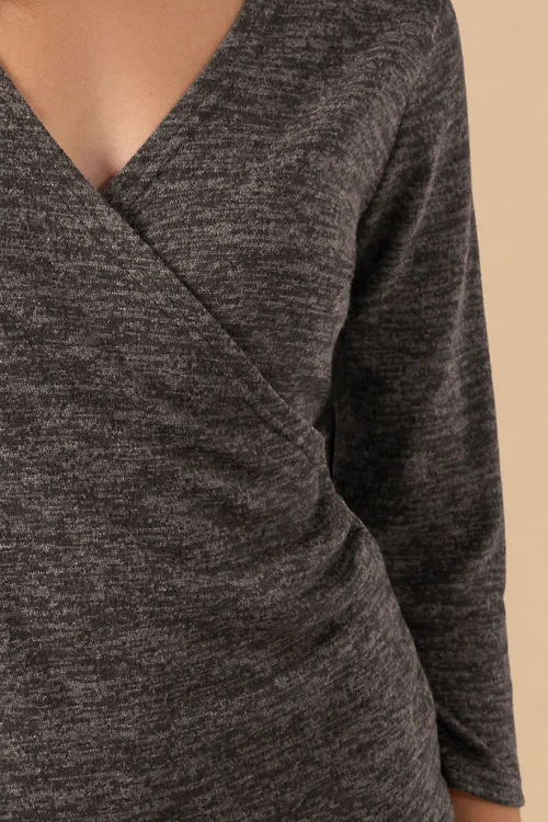 PixieGirl Petite Chocolate Brown Marl Wrap Top - Size 10 Image 4