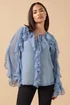 PixieGirl Petite Blue Chiffon Frill Blouse - Size 12 Image 1