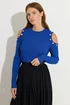 Star By Julien Macdonald Blue Button Detail Cold Shoulder Jumper - Size 14-16 Image 3