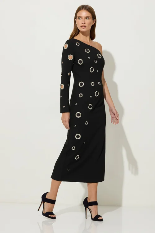 Star By Julien Macdonald Black One Shoulder Eyelet Dress - 10 Image 2