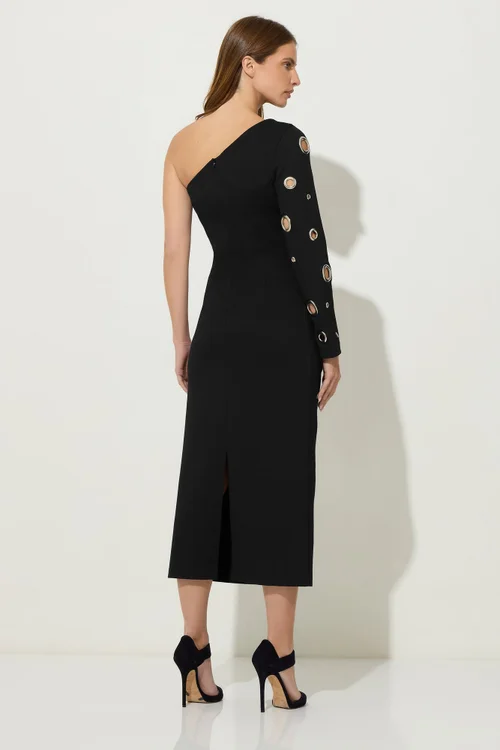 Star By Julien Macdonald Black One Shoulder Eyelet Dress - 10 Image 4