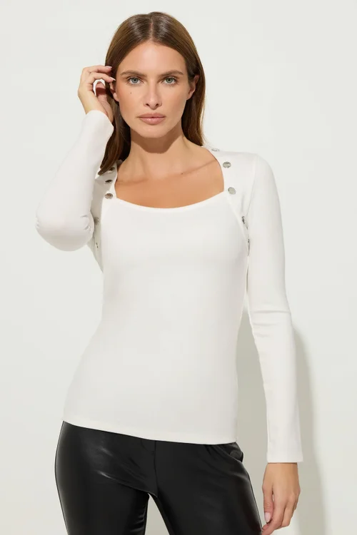 Star By Julien Macdonald White Button Detail Top - Size 16 Clothing Image 1