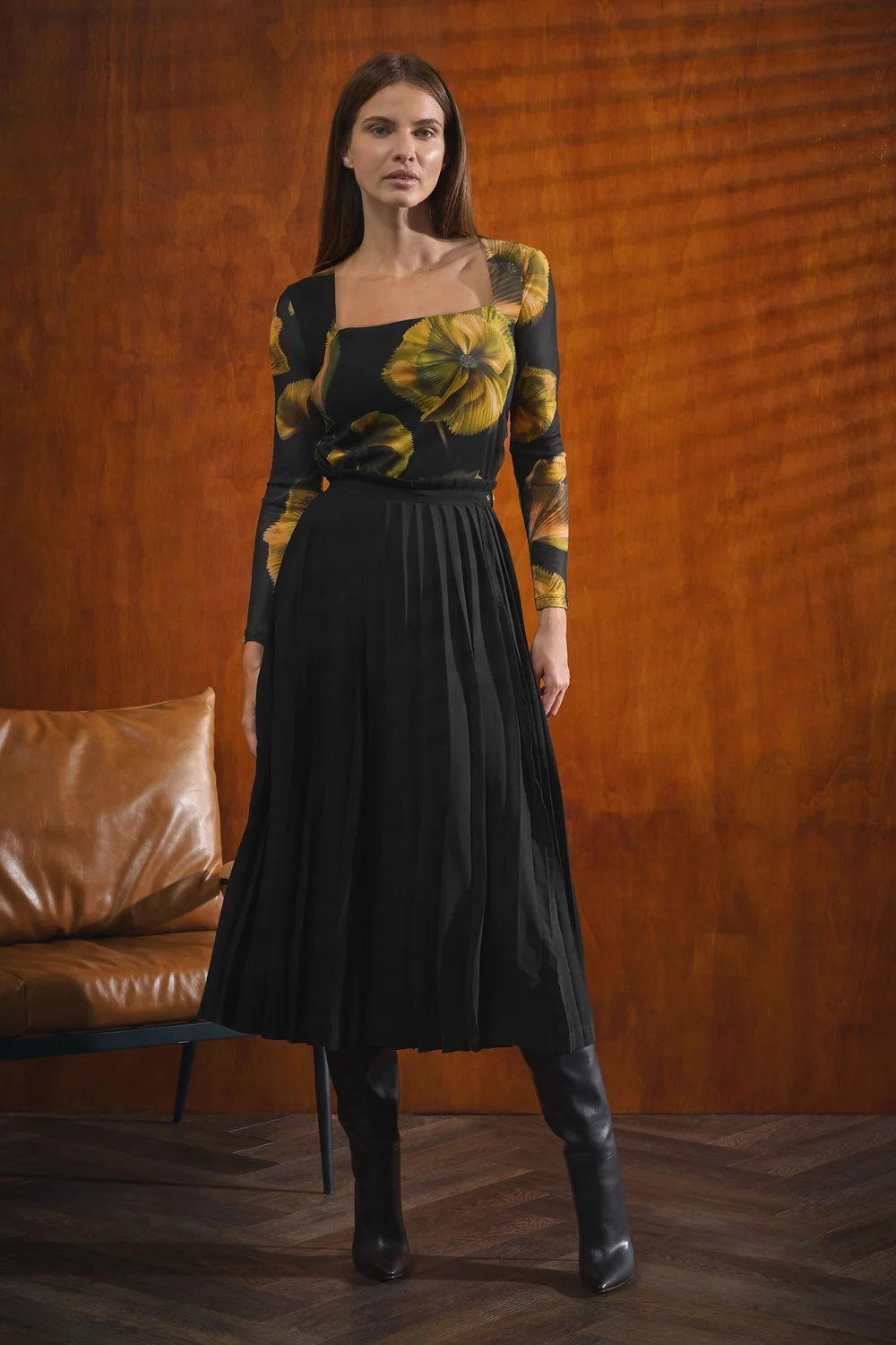 Star By Julien Macdonald Yellow Floral Square Neck Mesh Top - Size 12 Image 1