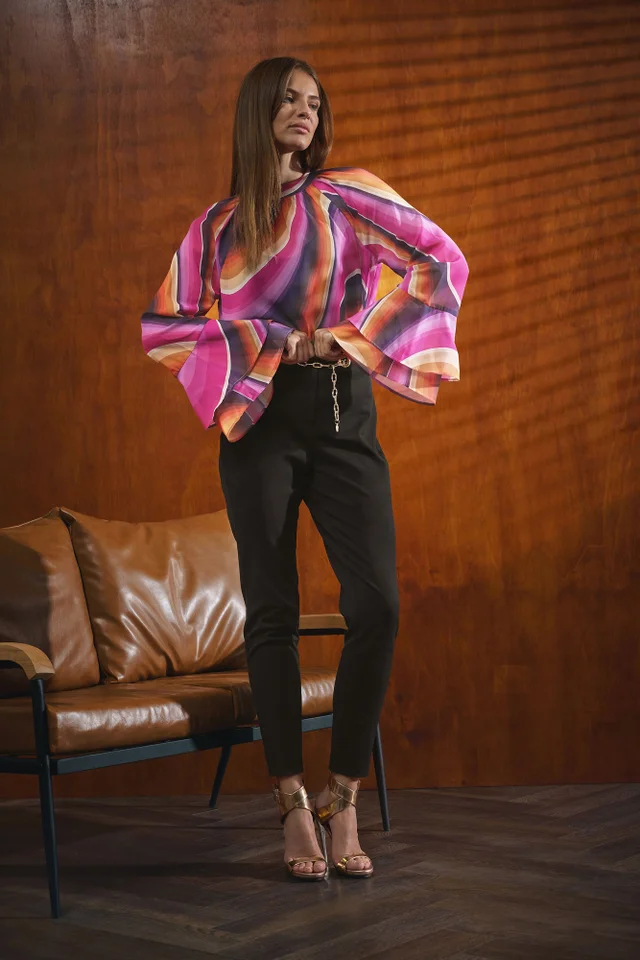 Star By Julien Macdonald Pink Abstract Flare Sleeve Blouse