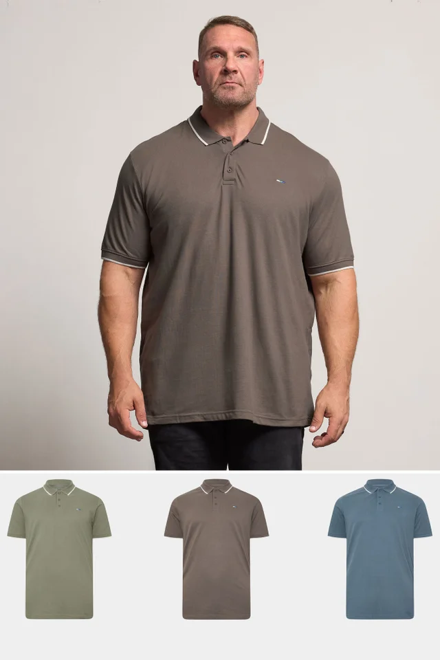 BadRhino 3 Pack Blue/Green/Brown Tipped Polo Shirt