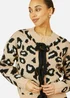 Yumi Beige Animal Print Intarsia Tie Front Cardigan - Medium Image 3