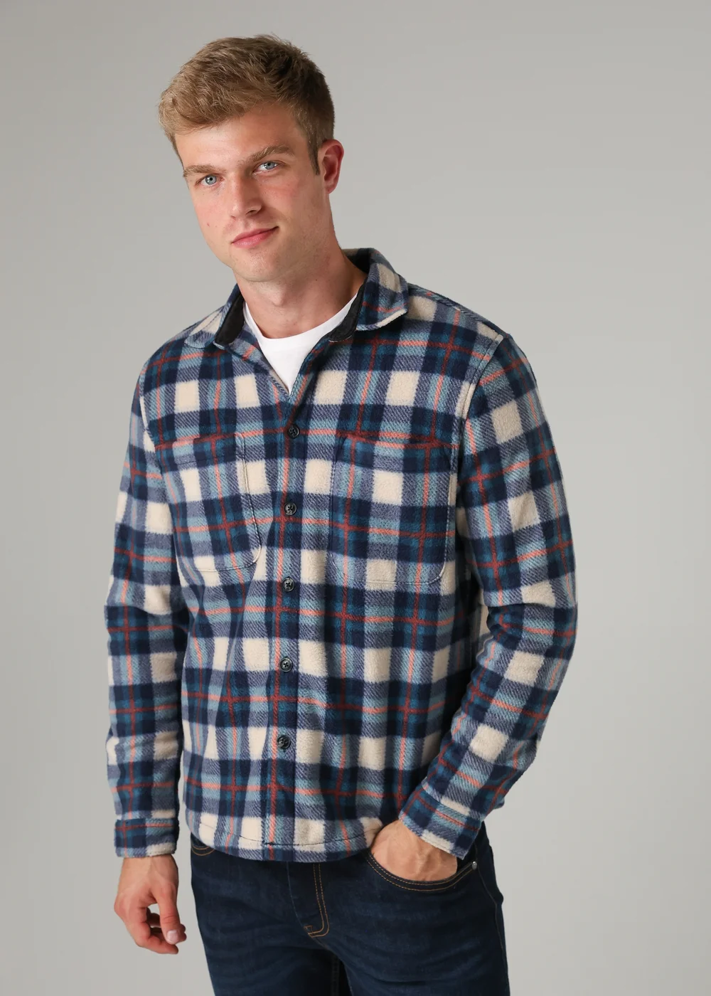 Tokyo Laundry Blue Checked Yarn-Dyed Fleece Shirt - Large Image 1