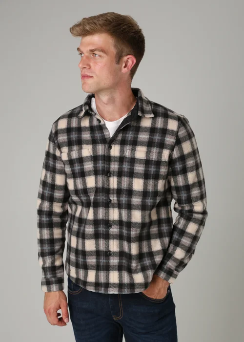 Tokyo Laundry Grey Checked Yarn-Dyed Fleece Shirt - Large Image 1