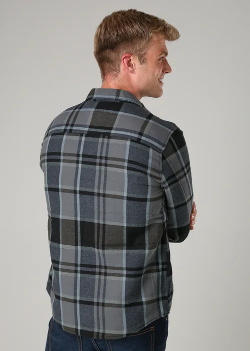 Tokyo Laundry Black Cotton Checked Long Sleeve Shirt with Sherpa Lining - Large Image 2