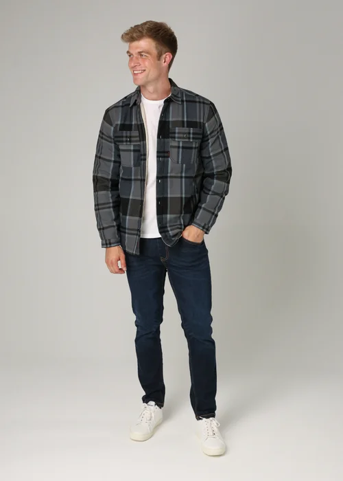 Tokyo Laundry Black Cotton Checked Long Sleeve Shirt with Sherpa Lining - Large Image 3