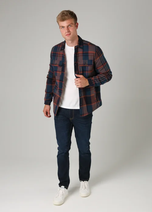 Tokyo Laundry Navy Cotton Checked Long Sleeve Shirt with Sherpa Lining - Large Image 4