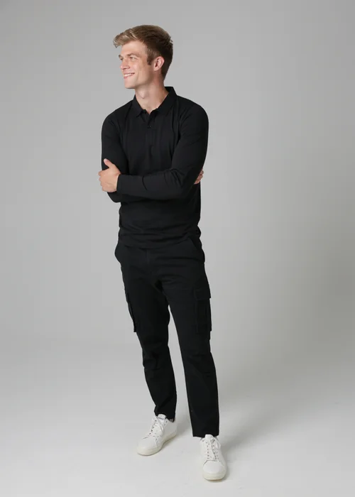 Tokyo Laundry Black Long Sleeve Cotton Polo Shirt - Large Image 4