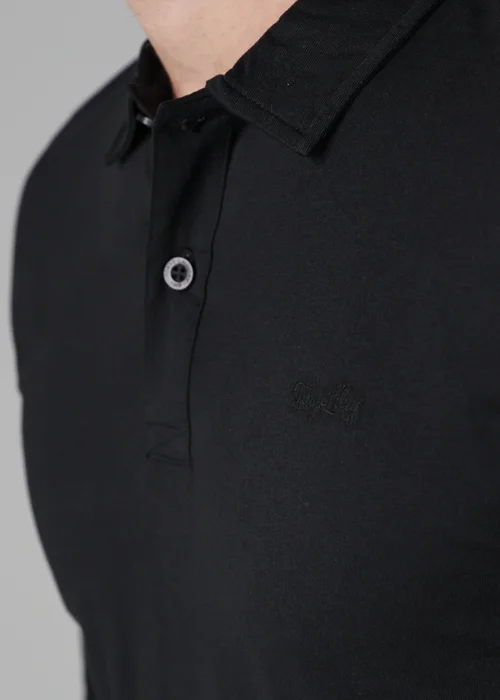 Tokyo Laundry Black Long Sleeve Cotton Polo Shirt - Large Image 3