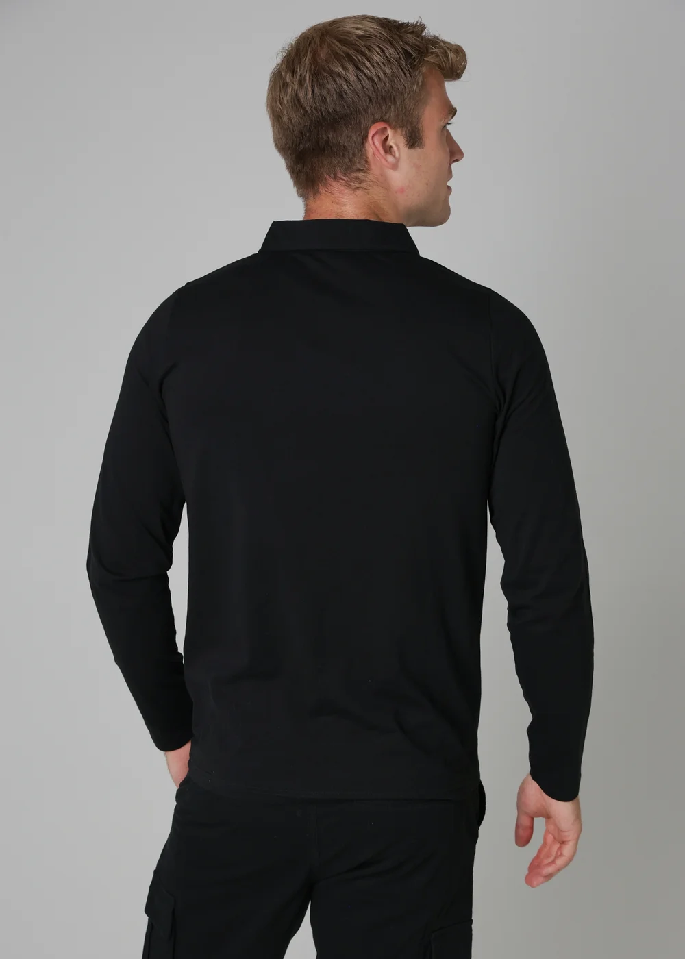 Tokyo Laundry Black Long Sleeve Cotton Polo Shirt - Large Image 2