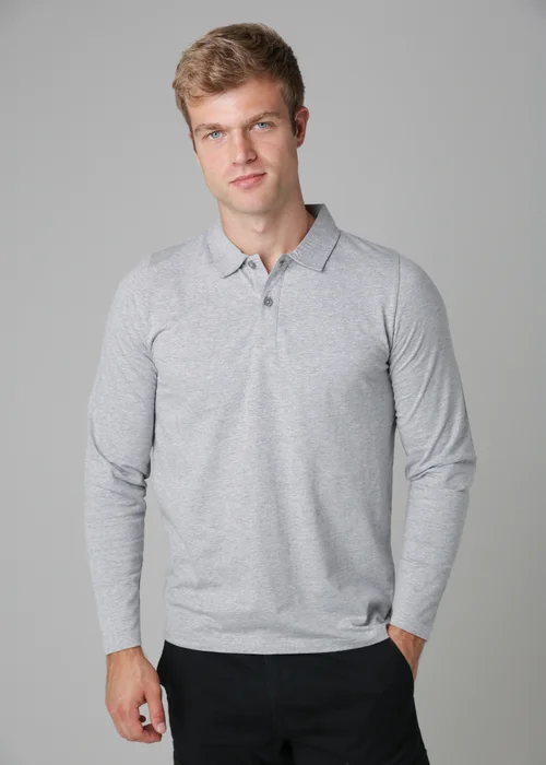 Tokyo Laundry Light Grey Long Sleeve Cotton Polo Shirt - Small Image 1