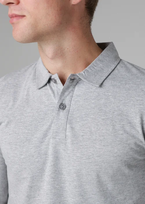 Tokyo Laundry Light Grey Long Sleeve Cotton Polo Shirt - Small Image 3
