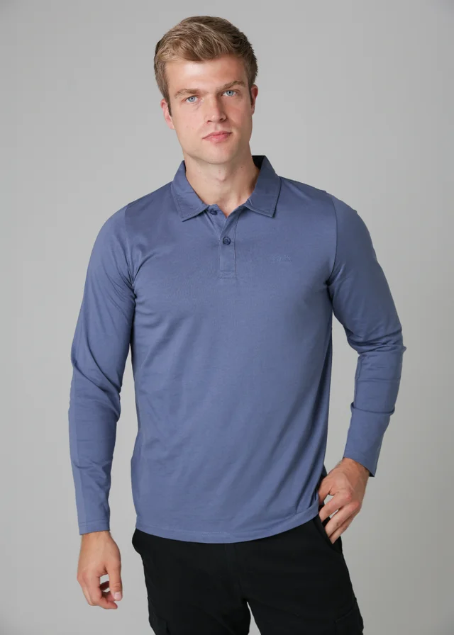 Tokyo Laundry Navy Long Sleeve Cotton Polo Shirt