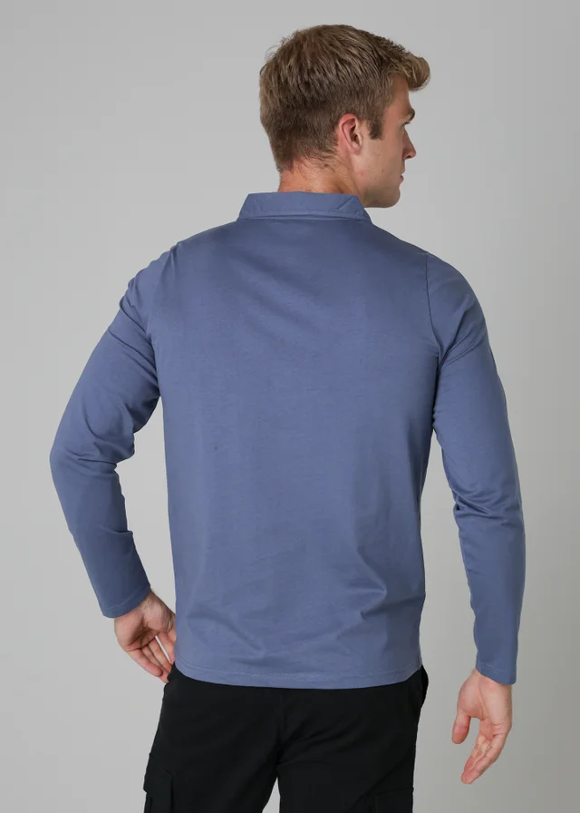 Tokyo Laundry Navy Long Sleeve Cotton Polo Shirt