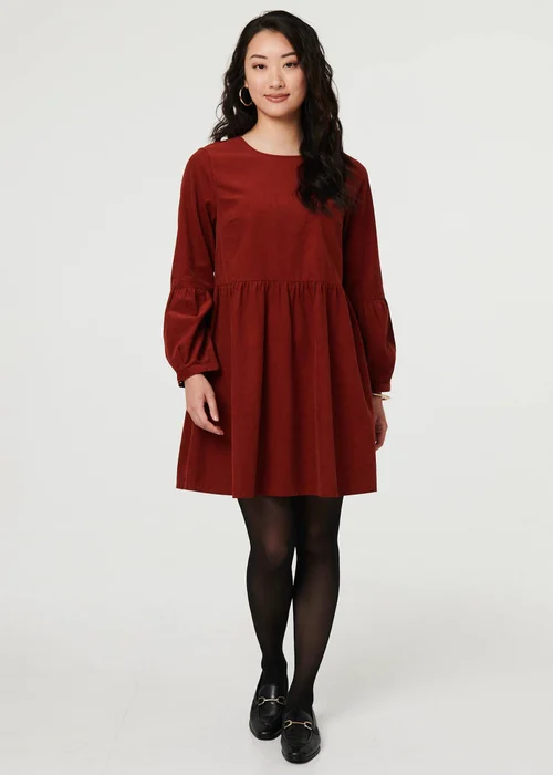 Izabel London Rust Relaxed Long Sleeve Short Smock Dress - 14 Image 4