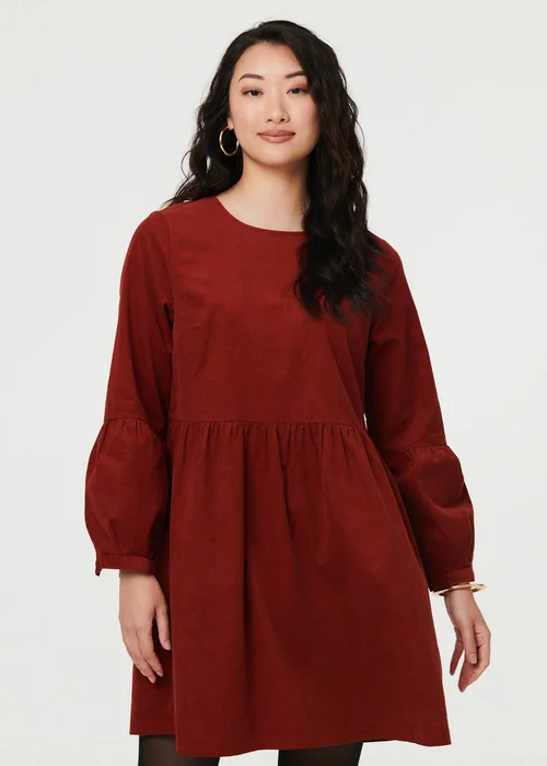 Izabel London Rust Relaxed Long Sleeve Short Smock Dress - 14 Image 1