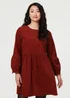 Izabel London Rust Relaxed Long Sleeve Short Smock Dress - 14 Image 1