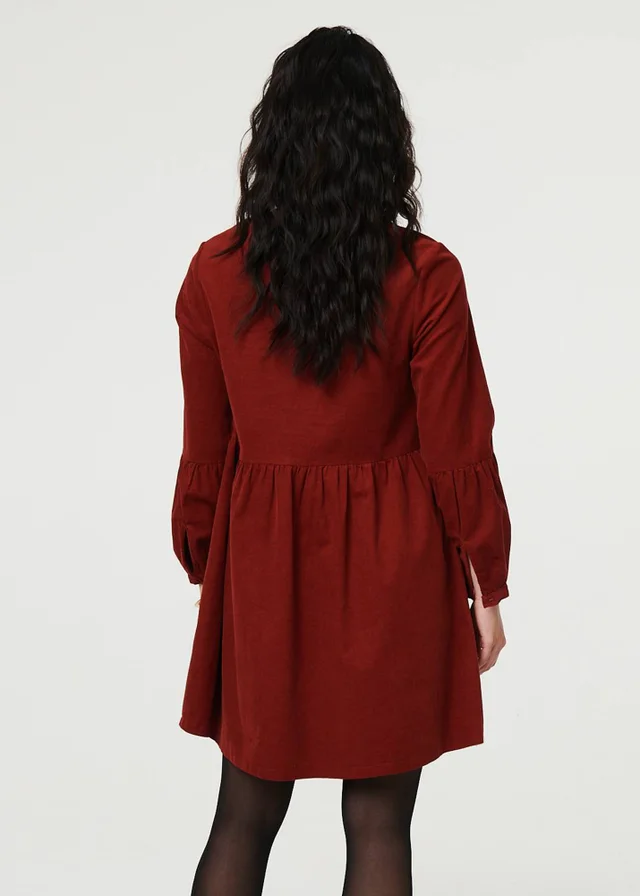 Izabel London Rust Relaxed Long Sleeve Short Smock Dress