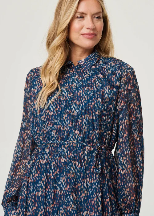 Izabel London Teal Printed Collared Short Tie Waist Dress - 14 Image 3