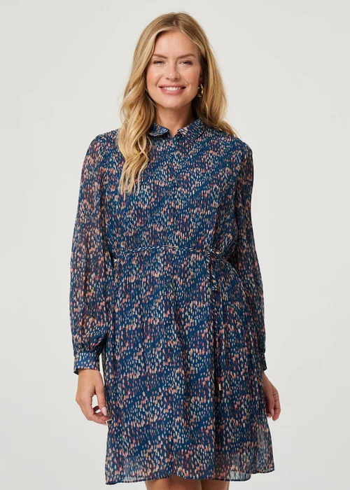 Izabel London Teal Printed Collared Short Tie Waist Dress - 14 Image 4