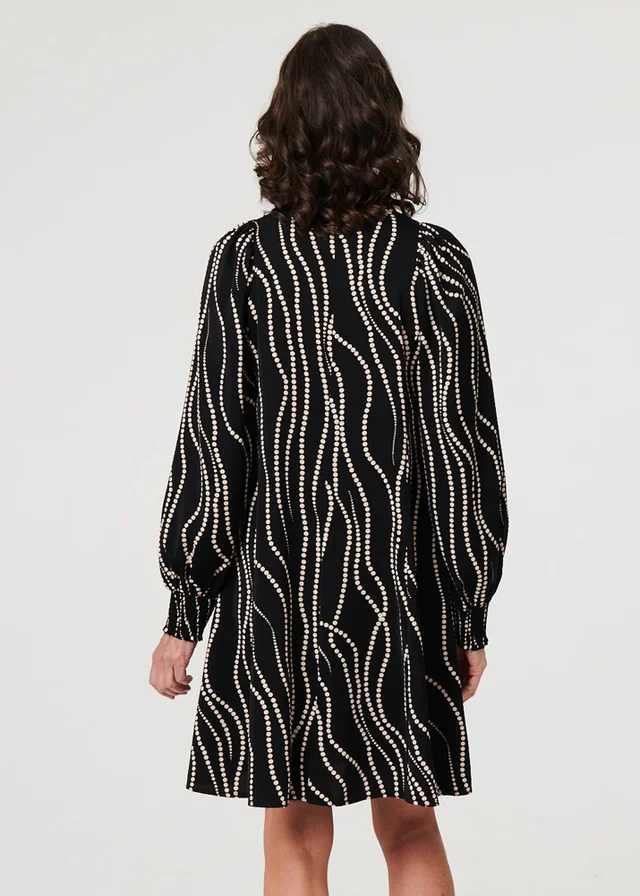 Izabel London Black Printed Long Sleeve Shirt Short Dress
