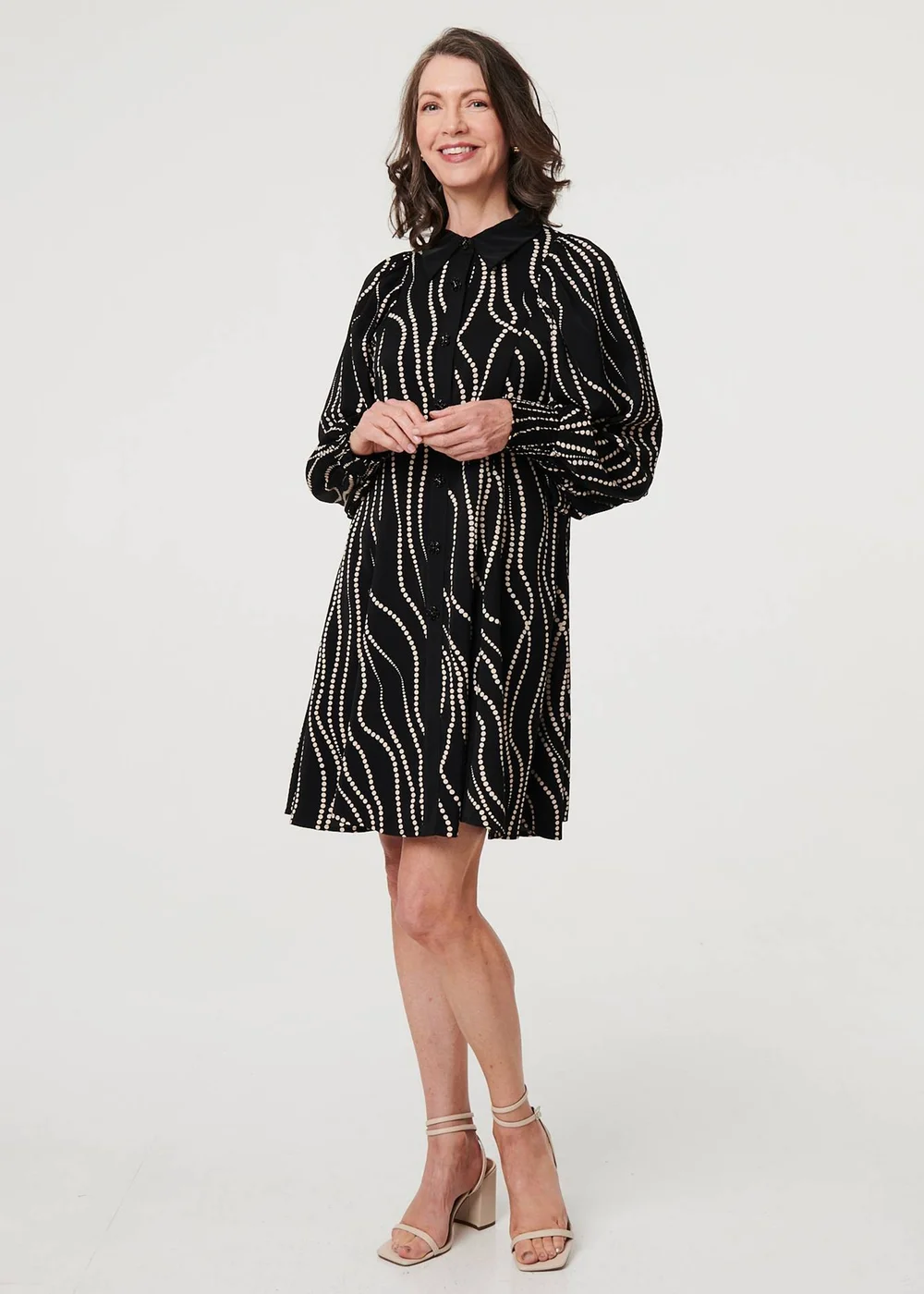 Izabel London Black Printed Long Sleeve Shirt Short Dress - 8 Image 1