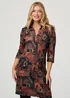 Izabel London Brown Printed 3/4 Sleeve Collared Short Dress - 16 Image 4