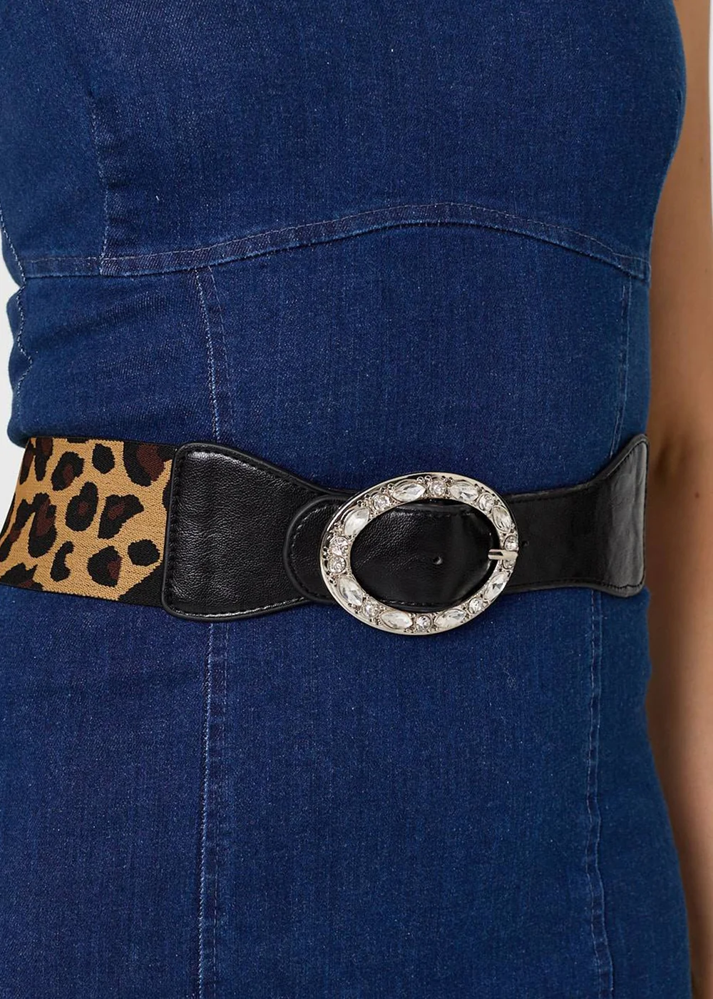 Izabel London Beige Animal Print Diamante Embellished Belt - One Size Image 2