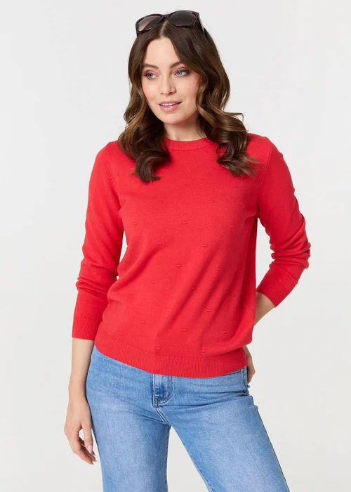 Izabel London Red Textured Soft Knit Long Sleeve Jumper - 8 Image 1