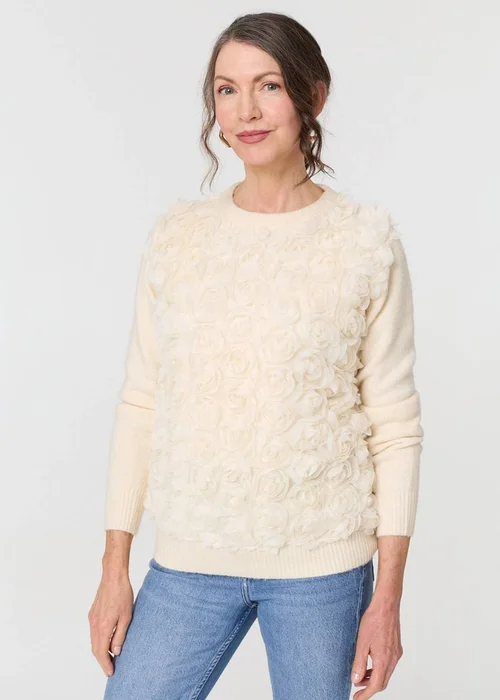 Izabel London Cream Rose Texture Embellished Jumper - Large Image 1